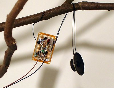 Detail photo of one of Jessica Rylan's electronic birds